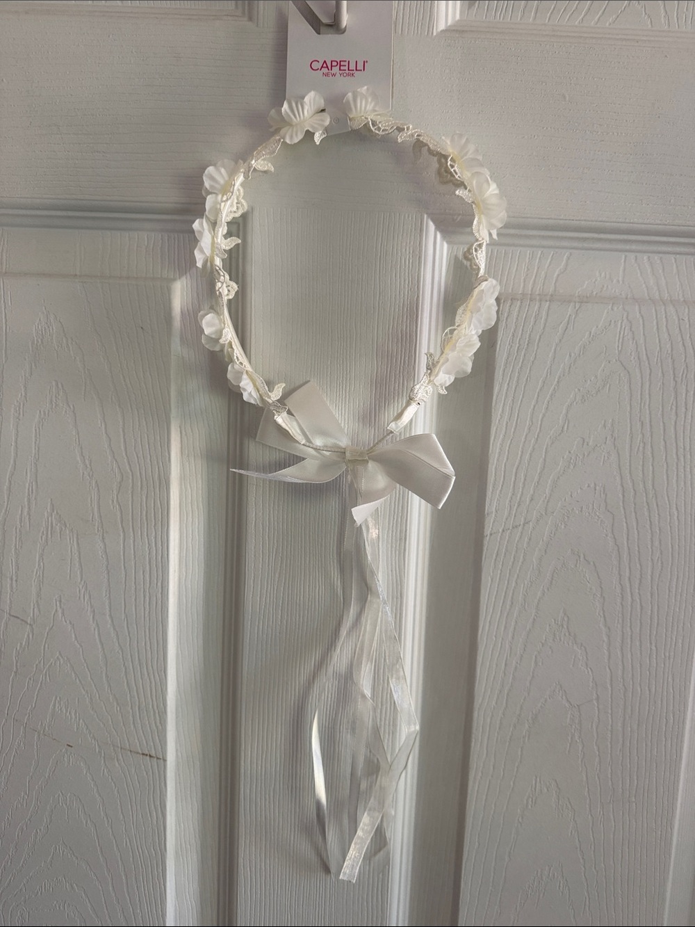 Capelli of New York Ivory Floral Ribbon Headband with Bow